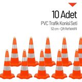 İleri Trafik 10 Adet PVC Trafik Konisi 52 cm Çift Reflektifli - Ağırlıksız Trafik Dubası Seti