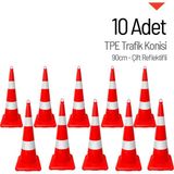 İleri Trafik 10 Adet Tpe Trafik Konisi 90 Cm Çift Reflektifli Trafik Dubası Seti