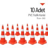 İleri Trafik 10'lu EKO TPE Trafik Konisi Seti 75 cm - Ağırlıksız Trafik Dubası