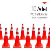 İleri Trafik 10'lu Pvc Trafik Konisi Seti 90 cm Çift Reflektifli