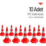 İleri Trafik 10'lu TPE Trafik Konisi Seti 52 cm Çift Reflektifli - Ağırlıksız Trafik Dubası