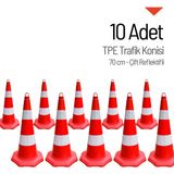 İleri Trafik 10'lu Tpe Trafik Konisi Seti 70 cm Çift Reflektifli Trafik Dubası