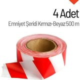 İleri Trafik 4 Adet Emniyet Şeridi Kırmızı-Beyaz 500 Mt, Ikaz Bandı, Güvenlik Şeridi
