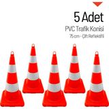 İleri Trafik 5 Adet Pvc Trafik Konisi 75 Cm Çift Reflektifli Trafik Dubası
