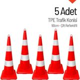 İleri Trafik 5 Adet Tpe Trafik Konisi 90 cm Çift Reflektifli Trafik Dubası Seti