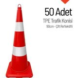 İleri Trafik 50 Adet Tpe Trafik Konisi 90 Cm Çift Reflektifli Trafik Dubası Seti