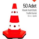 İleri Trafik 50'Li Klasik Kedi Gözlü Trafik Konisi Seti 50 Cm Ağırlıklı Trafik Dubası