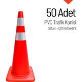 İleri Trafik 50'Li Pvc Trafik Konisi Seti 90 Cm Çift Reflektifli