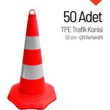 İleri Trafik 50'Li Tpe Trafik Konisi Seti 52 Cm Çift Reflektifli Trafik Dubası