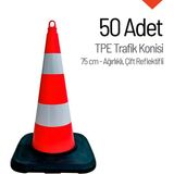 İleri Trafik 50'Li Tpe Trafik Konisi Seti 75 Cm Ağırlıklı Çift Reflektifli Trafik Dubası