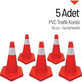 İleri Trafik 5'li PVC Trafik Konisi Seti 50 cm Tek Reflektifli - Ağırlıksız Trafik Dubası