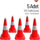 İleri Trafik 5'li TPE Trafik Konisi Seti 50 cm Tek Reflektifli - Ağırlıksız Trafik Dubası