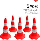 İleri Trafik 5'li TPE Trafik Konisi Seti 52 cm Çift Reflektifli - Ağırlıksız Trafik Dubası