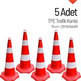İleri Trafik 5'li TPE Trafik Konisi Seti 70 cm Çift Reflektifli - Ağırlıksız Trafik Dubası