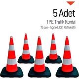 İleri Trafik 5'Li Tpe Trafik Konisi Seti 75 Cm Ağırlıklı Çift Reflektifli Trafik Dubası
