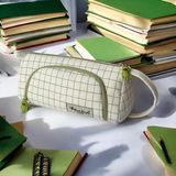 Ilgaz Kareli Büyük Geniş Organik Kanvas Pamuk Bez Kumaş Kalem Kutusu Kalemlik Makyaj Çanta Siyah Beyaz Pembe Yeşil Lüks Son Moda Trend Premium Iki Bölmeli Yeni Sezon Hediye El Yapımı Çok Fonksiyonlu - Yeşil - Beyaz