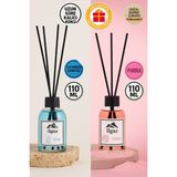Ilgaz Okyanus Bambu Çubuklu Oda Kokusu 110 ml & Pudra Bambu Çubuklu Oda Kokusu 110 ml | 2'li Ortam Kokusu Seti