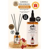 ILGAZ Sandal Ağacı Bambu Çubuklu Oda Kokusu 110 ml & Sandal Ağacı Yedek Likit Şişe 200 ml