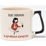 Ilişki Durumum: Ilişmiyom Kimseye Hediyelik Eğlenceli Baskılı Siyah Kulplu Modern Seramik Kupa