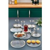 İliva 18 Parça Gold Yaldızlı Çay Seti Takımı - Pasta Tabağı, Çay Bardağı, Çay Tabağı