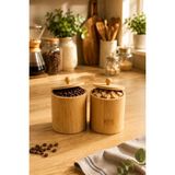 İliva 2’li Bambu Saklama Kutusu Seti Kahve Şeker Çay Baharat Kavanozu Mutfak Organizeri - Bambu Rengi - 400 ml