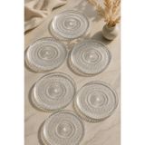 İLİVA 6'lı Cam Pasta ve Tatlı Servis Tabağı Seti 16 cm Desenli Şeffaf Sunum Tabağı