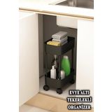 İLİVA Çok Amaçlı 2 Katlı Banyo Dolabı, Evye Altı Düzenleyici Dolap Içi Tezgah Altı Tekerlekli Organizer - Deterjanlık, Dolap içi Raf