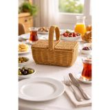 İLİVA Dikdörtgen Hasır Rattan Mini Kulplu Organizer Sepet,Ekmeklik