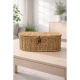 İLİVA Kapaklı Rattan Oval Organizer Sepet – Doğal Hasır Dekoratif Çok Amaçlı Saklama Kutusu