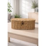 İLİVA Kapaklı Rattan Oval Organizer Sepet – Doğal Hasır Dekoratif Çok Amaçlı Saklama Kutusu