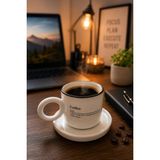 İliva Kulplu Kahve Bardağı ve Tabak Seti Modern Tasarım Kahve Kupası Türk Kahvesi Espresso Latte Sunum Set - Beyaz - 0 - 499 ml
