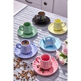 İliva Renkli 6’lı Kahve Fincanı Takımı - Şık Modern Tasarım Hediyelik - 100 ml