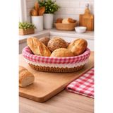 İLİVA Şık Tasarımlı Oval Ekmeklik Rattan Pöti Kare Kumaşlı Ekmek Sepeti