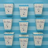 İlk Dişim Mavi Temalı Popcorn Kutusu, 8'li Set, Erkek Bebek Diş Buğdayı Partisi, Kağıt Materyal