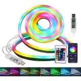 İlk El Grup 3 Metre Rgb Akıllı Neon LED Şerit Işık Telefon ve Kumanda Kontrollü Ambiyans Aydınlatma - Renkli