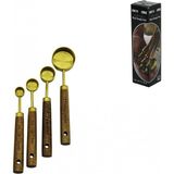 İlk El Grup 4 Pcs Gold Metal Ölçü Kaşık Seti Otantik Ağaç Kulp 15ML - 5ml - 2.5ml - 1.25ML (4887) - Renkli