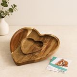 İlk El Grup Ahşap Bambu Servis Tepsisi 2 Bölmeli Kalp Model 20X19.5X1.5 cm - Renkli