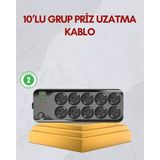İlk El Grup Ieg™ 10 Prizli Uzatma Kablosu Termal Koruma USB Type-C Hızlı Şarj 2500W - Renkli