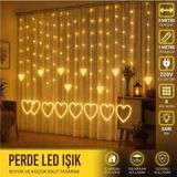 İlk El Grup Ieg™ 3 Metre 8 Modlu Kalp Perde LED Işık - Sarı (Sıcak Beyaz) Işık Dekoratif Işıklandırma - Renkli