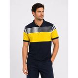 İlk El Grup Ieg™ Erkek Pike Kumaş Çizgili Polo Yaka Tişört Kısa Kol Yazlık T-Shirt - Lacivert