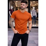 İlk El Grup Ieg™ Erkek T-Shirt Bisiklet Yaka Slim Fit Dar Kesim Likralı Tişört Günlük Basic Body - Koyu T