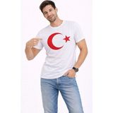İlk El Grup Ieg™ Erkek T-Shirt Kısa Kol Bisiklet Yaka Ay Yıldız Bayrak Baskılı Tişört - Beyaz - 2XL