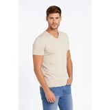 İlk El Grup Ieg™ Erkek T-Shirt V Yaka Slim Fit Dar Kesim Likralı Tişört Günlük Basic Body - Taş - XL
