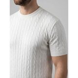 İlk El Grup Ieg™ Erkek Yazlık Triko Dokuma Tişört Kısa Kol Bisiklet Yaka Örgü Desenli T-Shirt - Beyaz