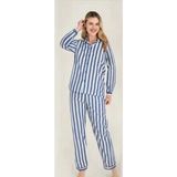 İlk El Grup Ieg™ Freshness 4007 Kadın Uzun Kol Çizgili Gaffuriye Pijama Takımı - Mavi - XL