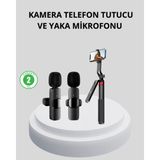 İlk El Grup Ieg™ Kablosuz Çift Yaka Mikrofonu ve Tripodlu Selfie Çubuğu Içerik Üretici Seti - 1