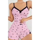 İlk El Grup Ieg™ Kadın Pembe Kalp Desenli Askılı Şortlu Pijama Takım 6647 - Samoa