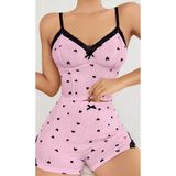 İlk El Grup Ieg™ Kadın Pembe Kalp Desenli Askılı Şortlu Pijama Takım 6647