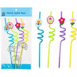 İlk El Grup Kıvrımlı Renkli Plastik Pipet - Figürlü Tasarım - 4'lü Paket