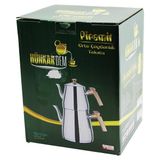 İlk El Grup Piramit Orta Boy Çelik Çaydanlık Seti - Takımı Renkli Bakalit Kulp Üst Demlik : 1.1lt - Al